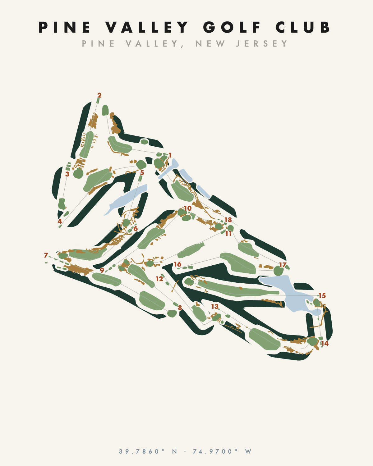 Pine Valley Golf Club course chart, Linksland collection